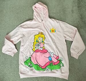 Super Mario Princess Peach Pink Hoodie Men’s XL Nintendo Graphic Hybrid New